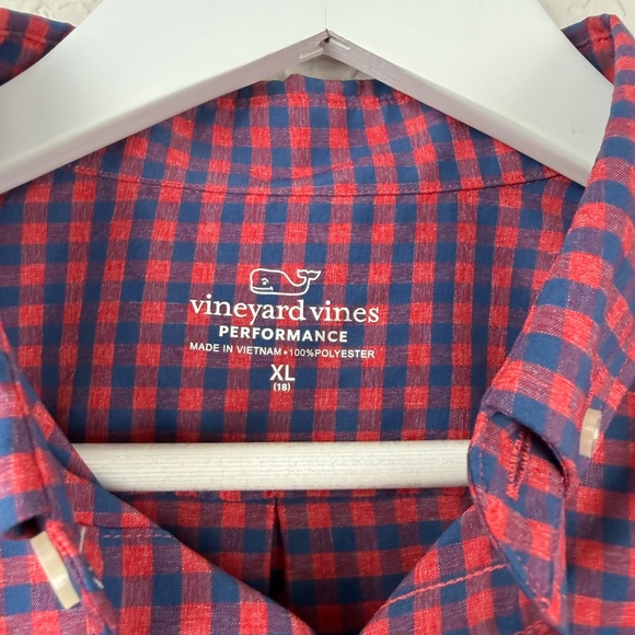 Vineyard Vines Mens Red Navy Cotton Gingham Check Button Down Shirt XL - Picture 4 of 10
